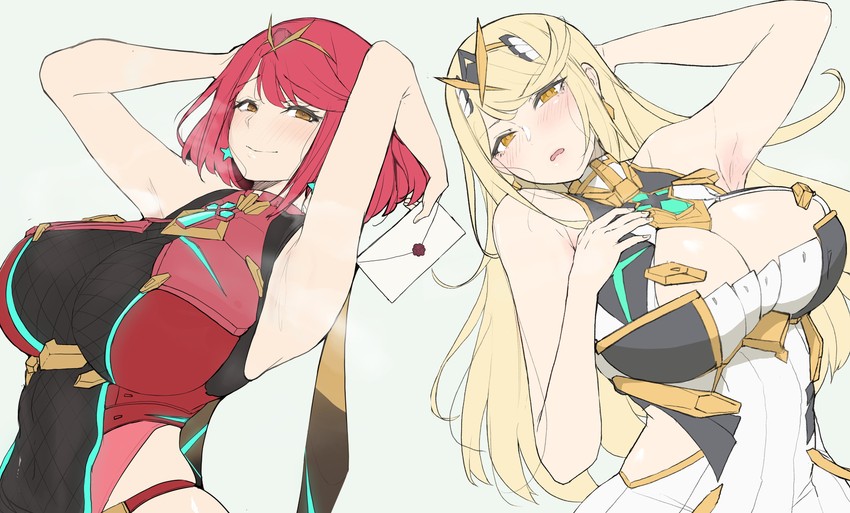 pyra and mythra (xenoblade chronicles and 2 more) drawn by puzenketsu