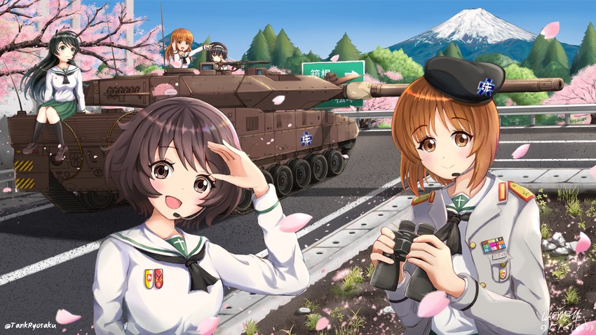 nishizumi miho, akiyama yukari, takebe saori, reizei mako, and isuzu hana (girls und panzer) drawn by tank_ryousaku