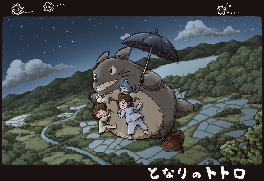 totoro, kusakabe satsuki, susuwatari, kusakabe mei, chibi totoro, and 1 more (studio ghibli and 1 more) drawn by enola_(ebanataw)