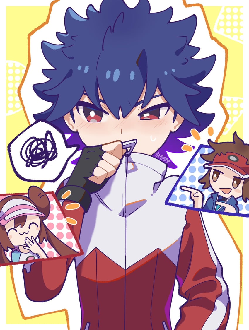 rosa, nate, and hugh (pokemon and 1 more) drawn by omochi_(omotimotittona3)
