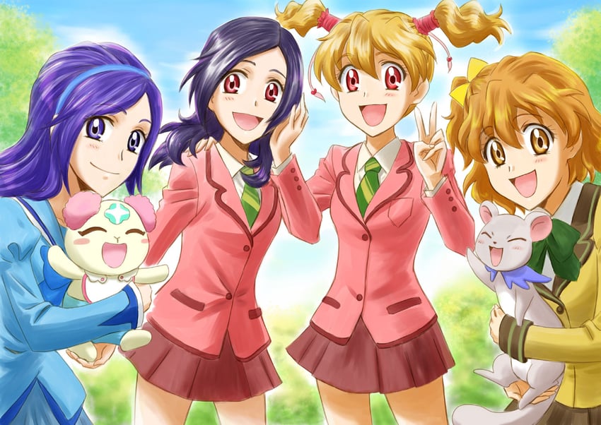 higashi setsuna, momozono love, yamabuki inori, aono miki, tart, and 1 more (precure and 1 more) drawn by kiropin