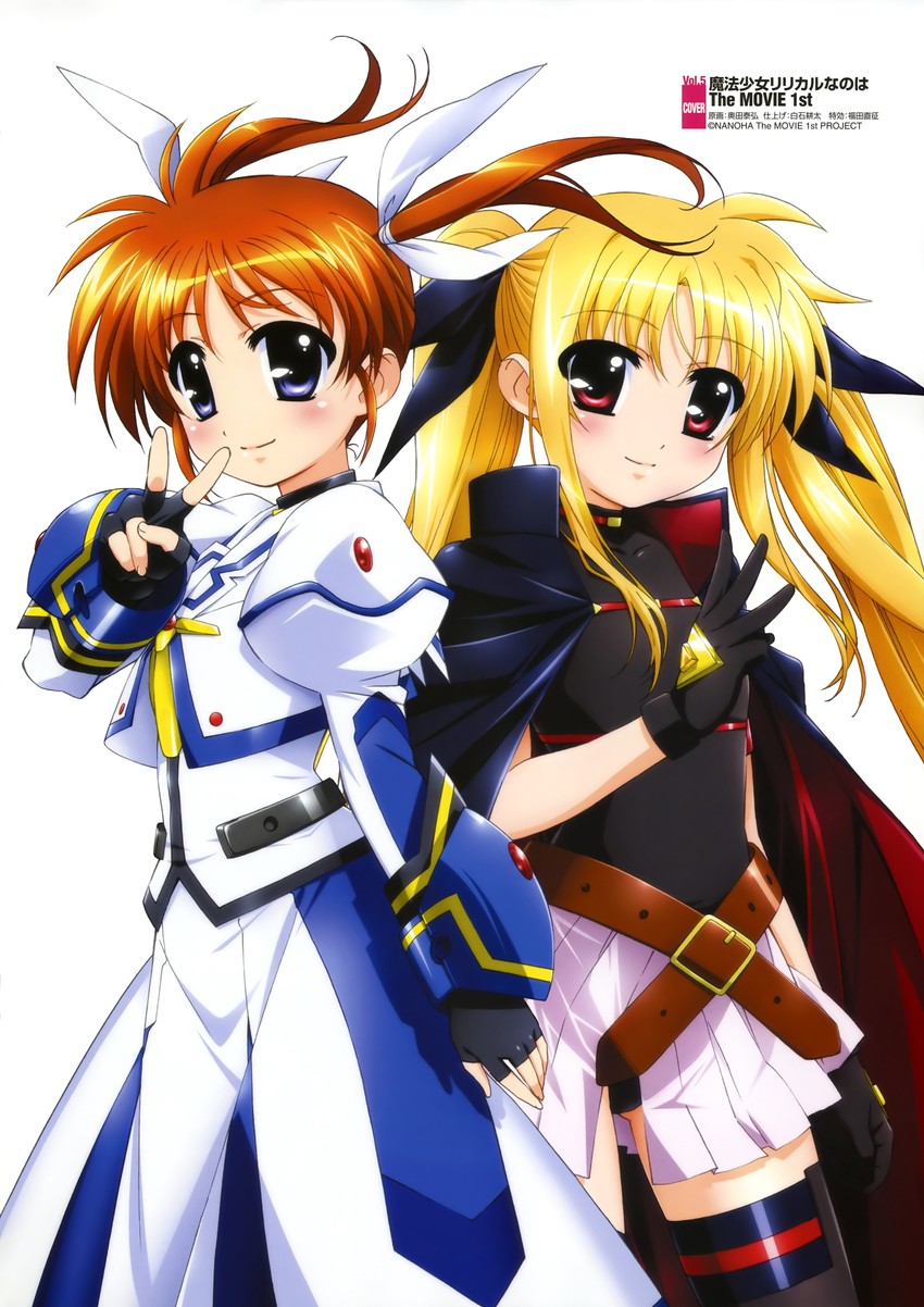 fate testarossa and takamachi nanoha (lyrical nanoha and 3 more) drawn by okuda_yasuhiro