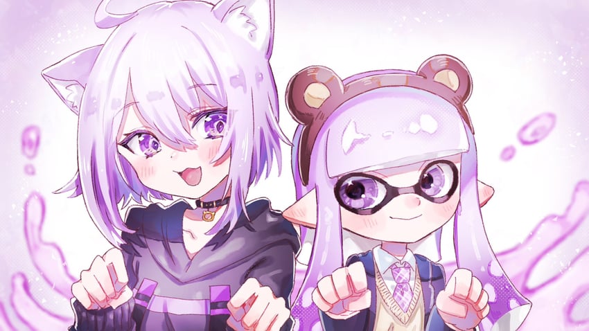 inkling player character, inkling girl, and nekomata okayu (hololive and 1 more) drawn by plum0o0