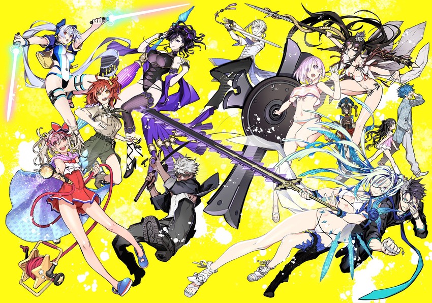 mash kyrielight, fujimaru ritsuka, illyasviel von einzbern, archer, tomoe gozen, and 9 more (fate and 1 more) drawn by miwa_shirow