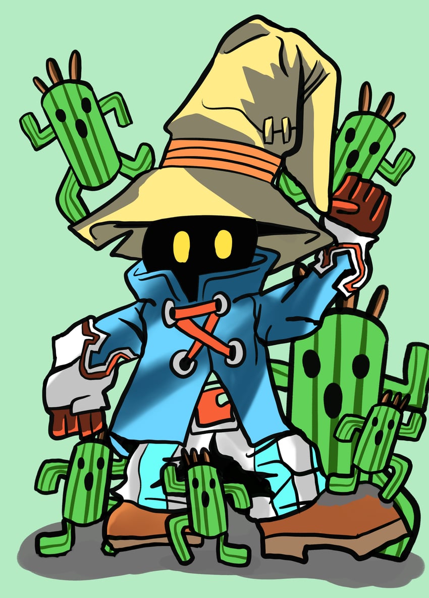 black mage and sabotender (final fantasy and 1 more) drawn by yoruneko_mintson