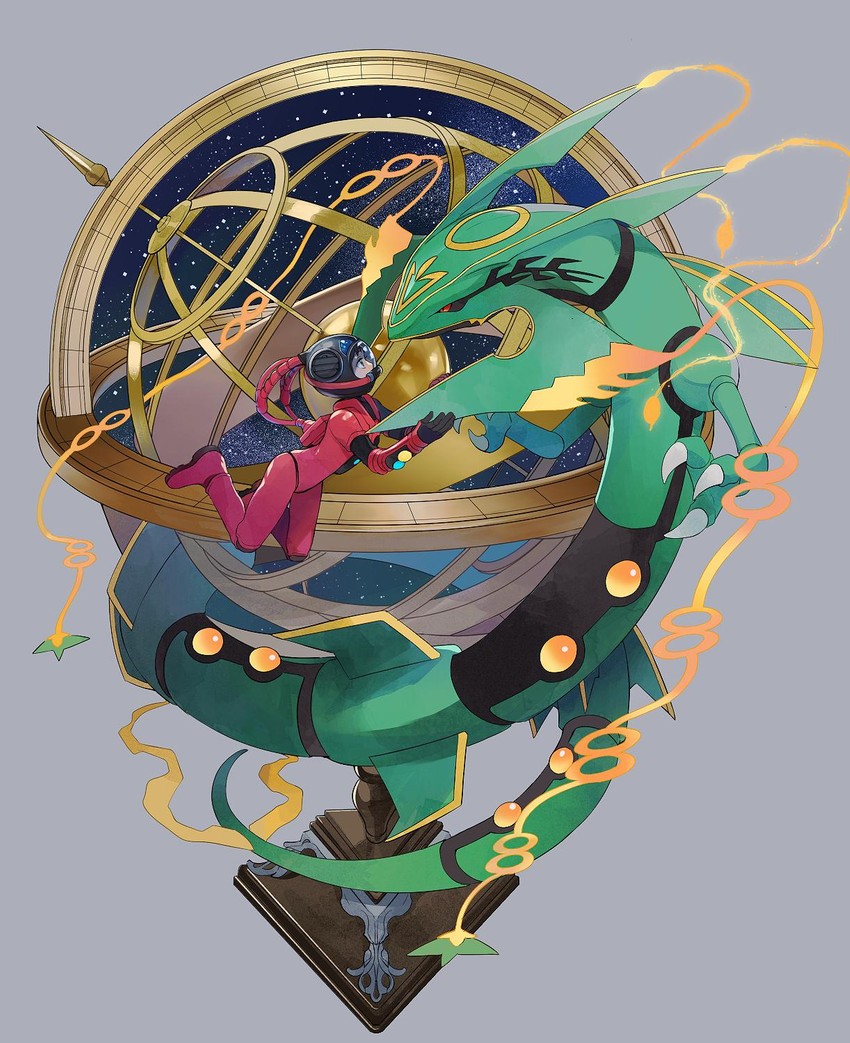 brendan, rayquaza, and mega rayquaza (pokemon and 1 more) drawn by yukin_(es)