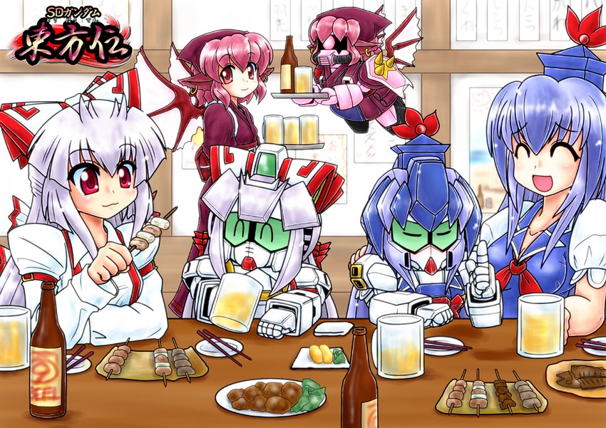 fujiwara no mokou, kamishirasawa keine, mystia lorelei, v2 gundam, zaku warrior, and 2 more (touhou and 5 more) drawn by mayohi_neko