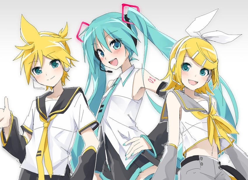 hatsune miku, kagamine rin, and kagamine len (vocaloid) drawn by sudachi_(calendar)