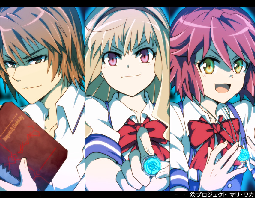 mizuki waka, hayase mari, and mizuki shun (time travel shoujo: mari waka to 8-nin no kagakusha-tachi) drawn by akasata