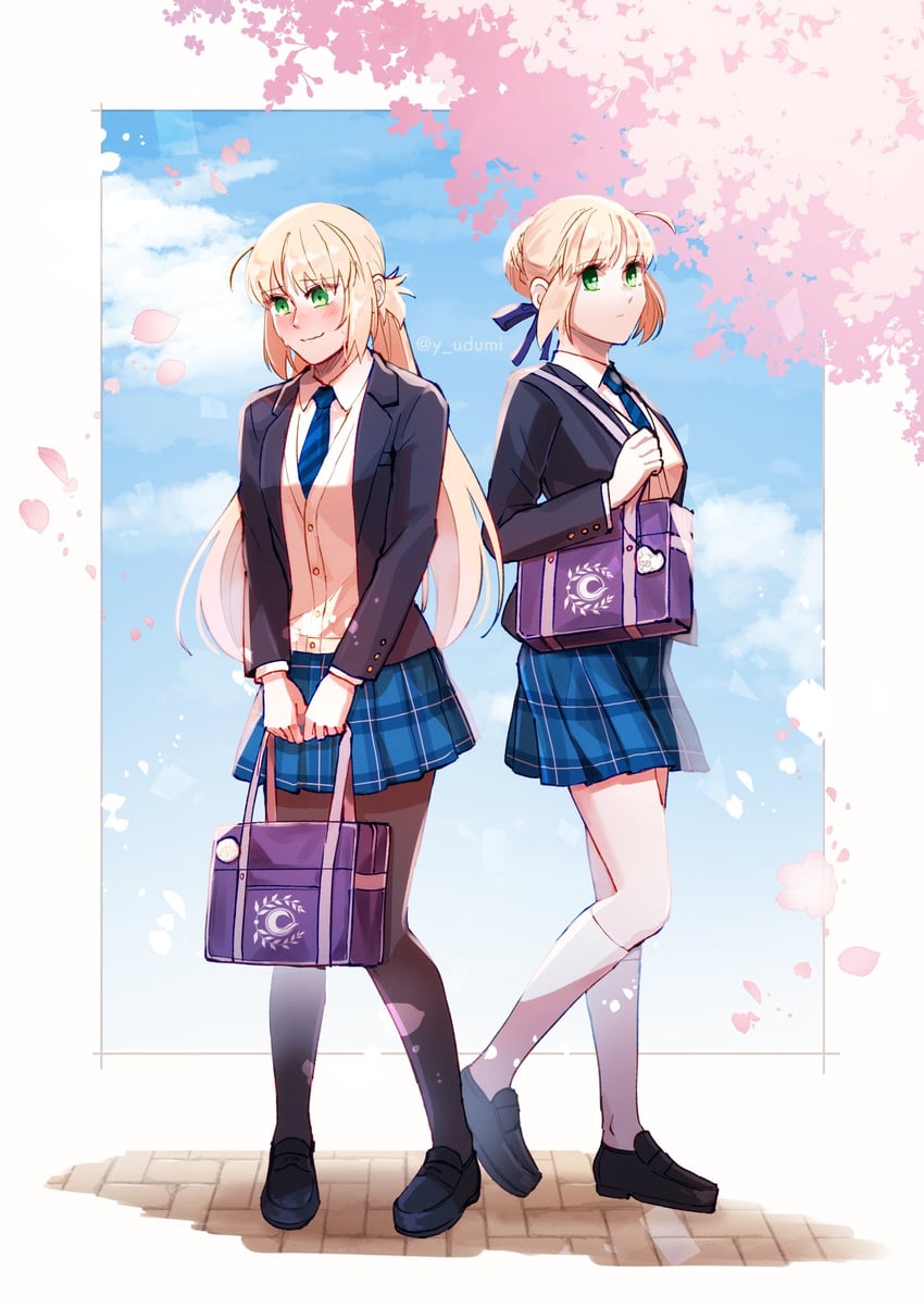 artoria pendragon, artoria caster, fou, and saber (fate and 1 more) drawn by yamano_udumi