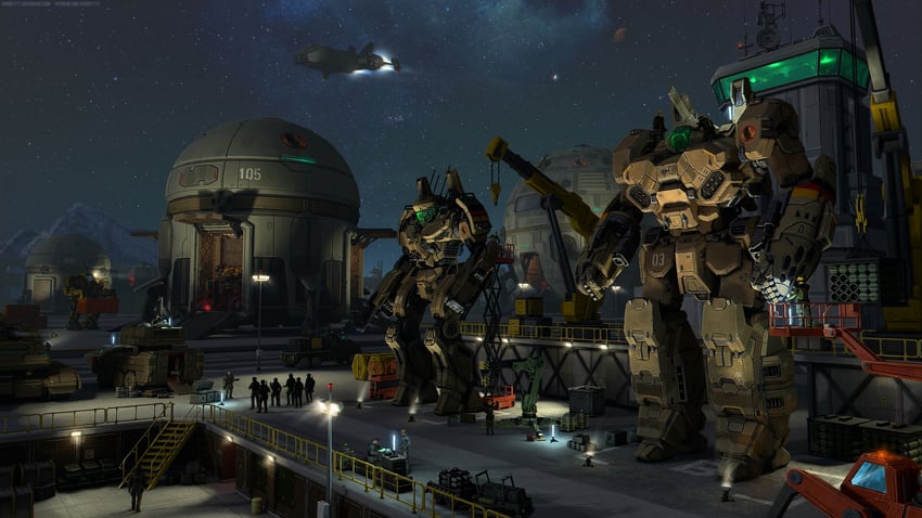 phoenix hawk and crusader (battletech) drawn by spooky777