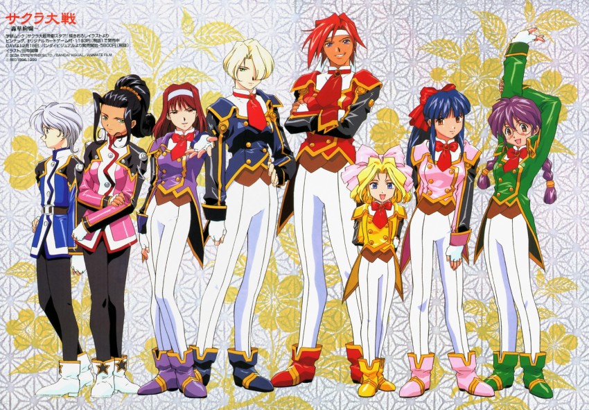 shinguuji sakura, kanzaki sumire, iris chateaubriand, ri kouran, maria tachibana, and 3 more (sakura taisen and 1 more) drawn by tanaka_seiki