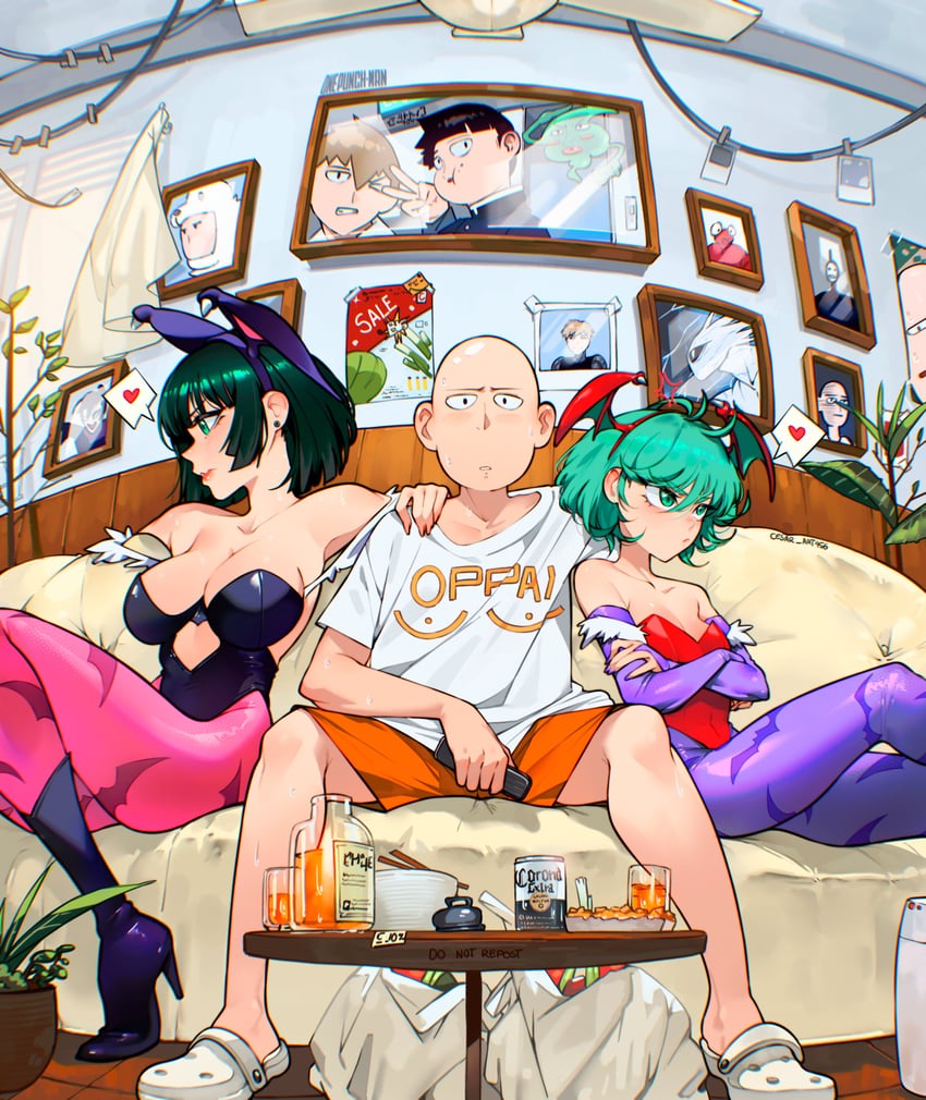 morrigan aensland, tatsumaki, lilith, fubuki, saitama, and 4 more (darkstalkers and 2 more) drawn by cesar_art456