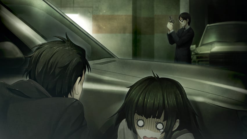 okabe rintarou, hiyajou maho, and mr. cateaux (steins;gate and 1 more) drawn by huke