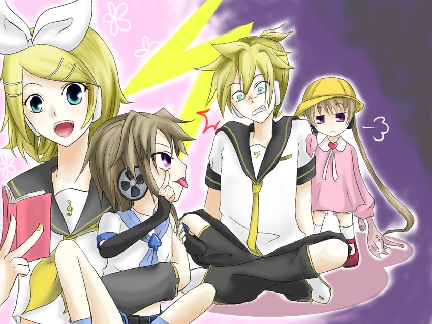 kagamine rin, kagamine len, tsukuyomi ai, and tsukuyomi shouta (vocaloid and 1 more)