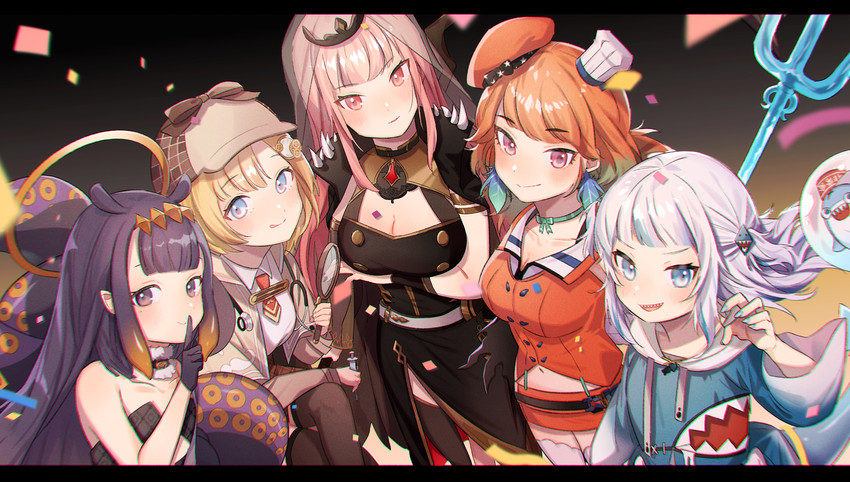 gawr gura, mori calliope, ninomae ina'nis, takanashi kiara, watson amelia, and 1 more (hololive and 1 more) drawn by 852_box