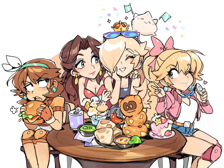 princess peach, rosalina, princess daisy, luma, and pauline (mario and 2 more) drawn by almightychiru