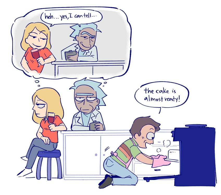 rick sanchez, jerry smith, and beth smith (rick and morty) drawn by onion_lin