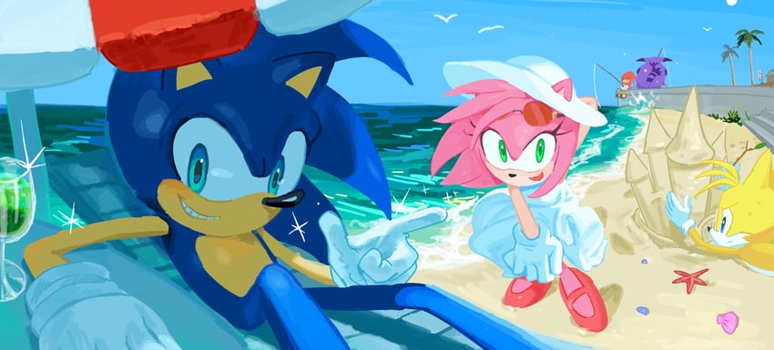 sonic the hedgehog, amy rose, tails, knuckles the echidna, and big the cat (sonic) drawn by tokiwa757