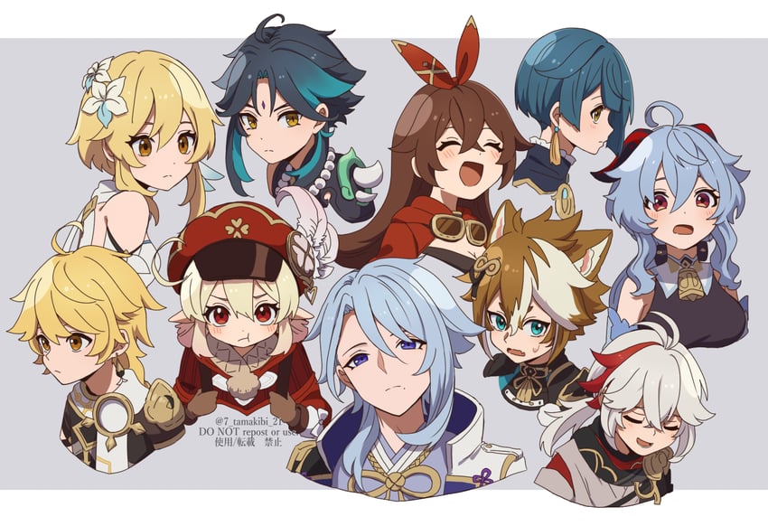 ganyu, lumine, aether, klee, xiao, and 5 more (genshin impact) drawn by corn_kuten