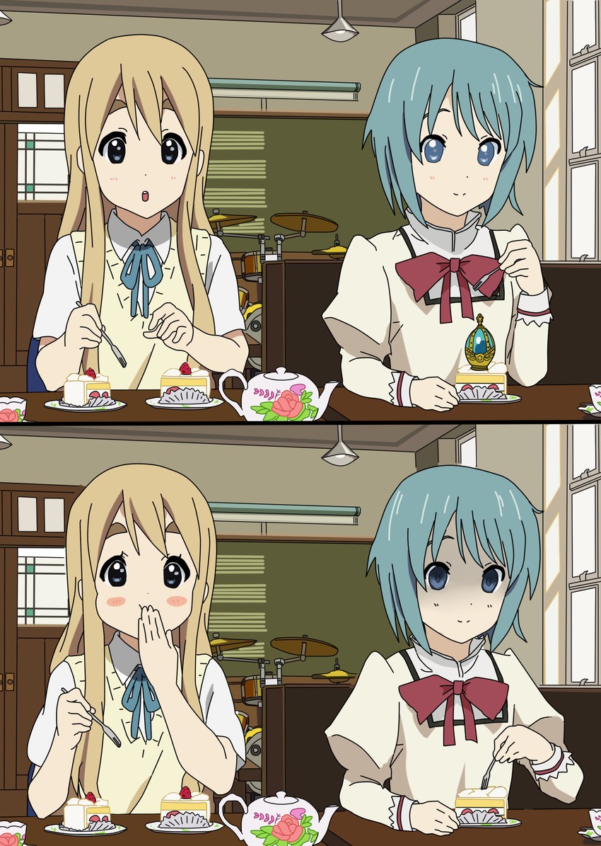 miki sayaka and kotobuki tsumugi (mahou shoujo madoka magica and 1 more) drawn by takahiro_(rikky)