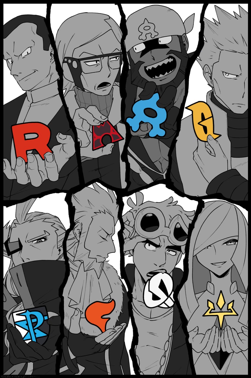 lusamine, guzma, archie, giovanni, lysandre, and 3 more (pokemon and 7 more) drawn by batabiru