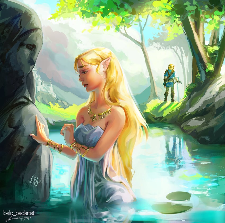 link and princess zelda (the legend of zelda and 1 more) drawn by balo_badartist