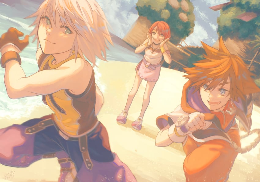 sora, kairi, and riku (kingdom hearts and 1 more) drawn by twilight_yuuhi