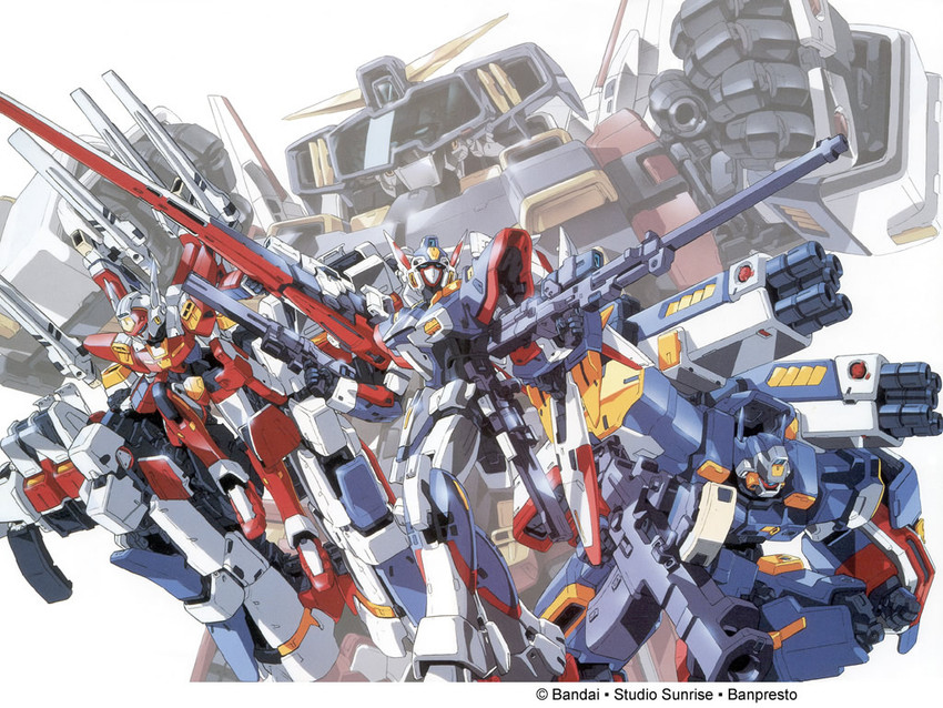 srx, r-1, r-3 powered, and r-2 powered (super robot wars) drawn by katoki_hajime