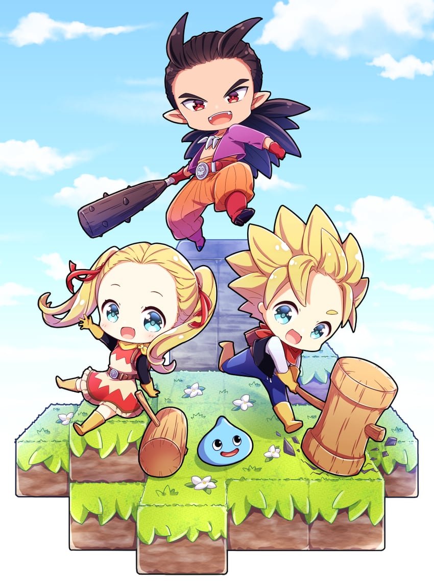 slime, sidoh, female builder, and male builder (dragon quest and 1 more) drawn by mameko_minami