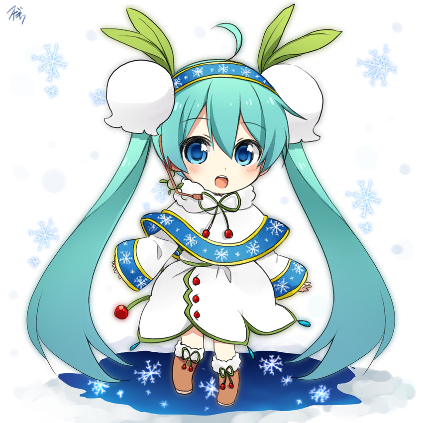 hatsune miku and yuki miku (vocaloid) drawn by sudachi_(calendar)
