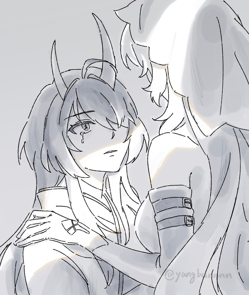 acheron and black swan (honkai and 1 more) drawn by yangjiao_mianbao_(yangbunnnn)