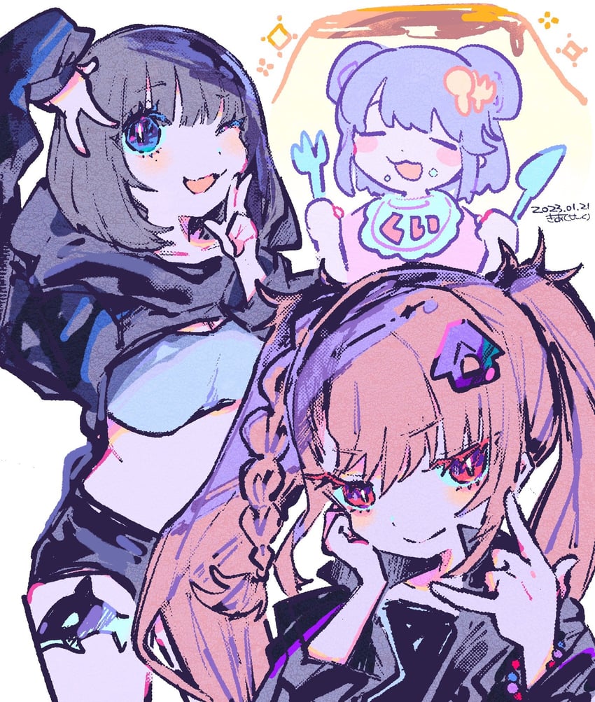 kuishinbo akachan, kotonohouse gal, and mashiro (real life) drawn by kiato
