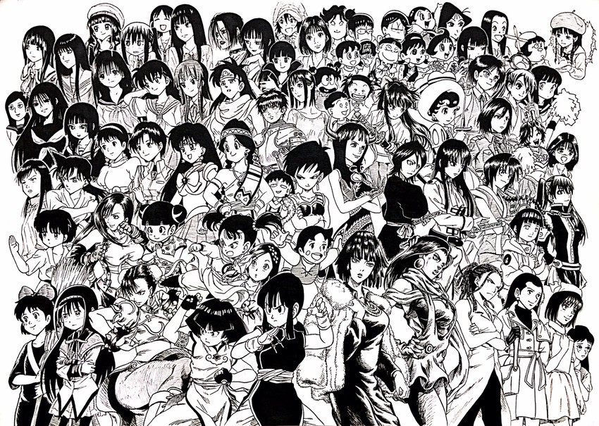 akemi homura, tifa lockhart, akiyama mio, chun-li, kikuchi makoto, and 69 more (idolmaster and 76 more) drawn by lee_(dragon_garou)