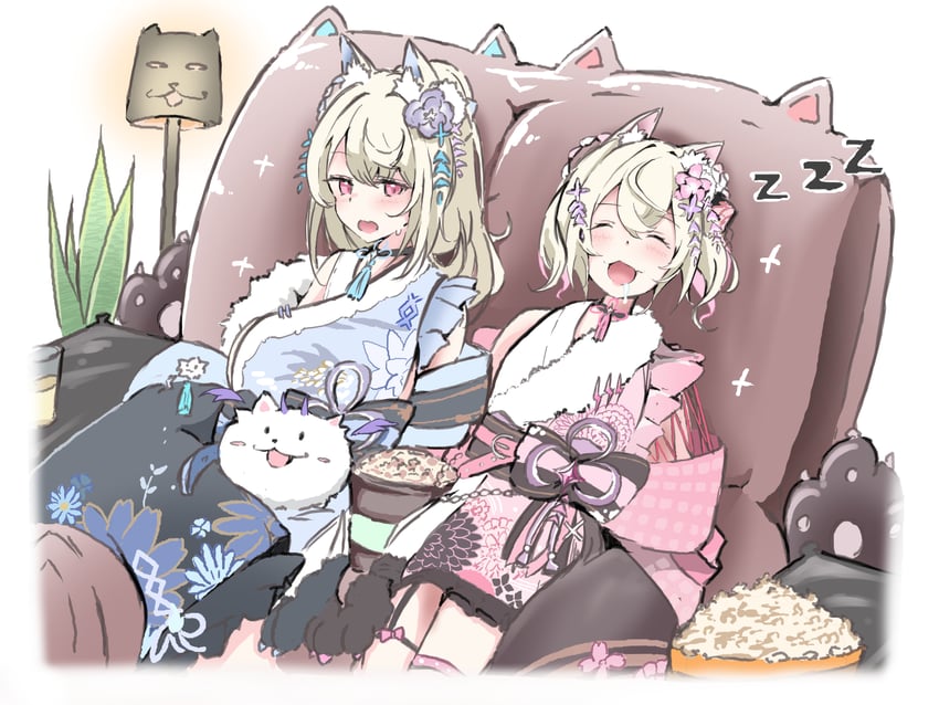 fuwawa abyssgard, mococo abyssgard, and perroccino (hololive and 1 more) drawn by panko_(dznp3752)