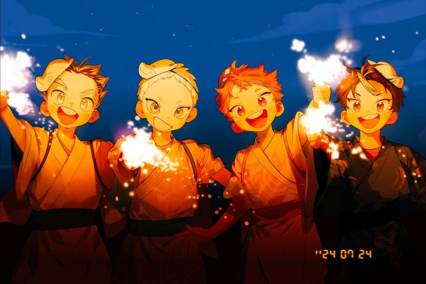 hinata shouyou, bokuto koutarou, nishinoya yuu, and hoshiumi kourai (haikyuu!!) drawn by annsmow