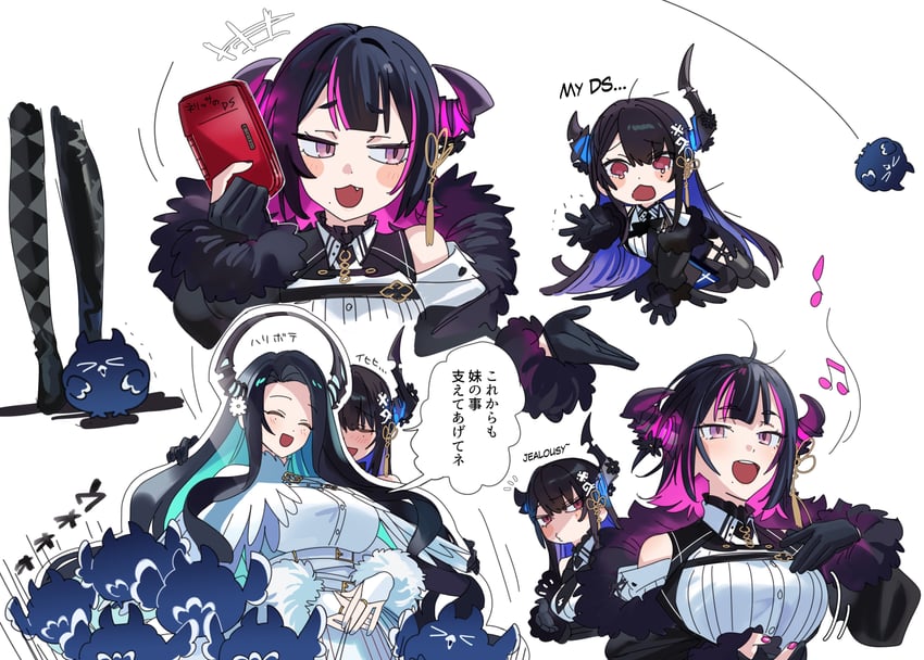 nerissa ravencroft, jailbird, aradia ravencroft, and malpha ravencroft (hololive and 1 more) drawn by yomosaka