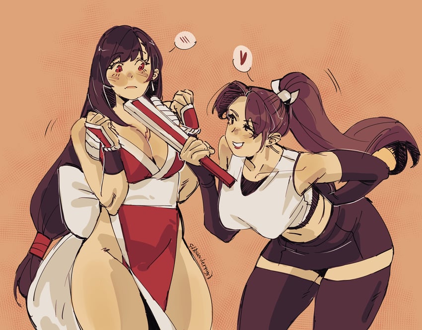 tifa lockhart and shiranui mai (final fantasy and 4 more) drawn by strawderryst