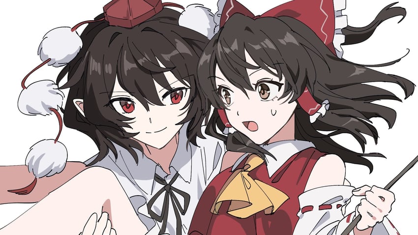 hakurei reimu and shameimaru aya (touhou) drawn by uehara_suiyo