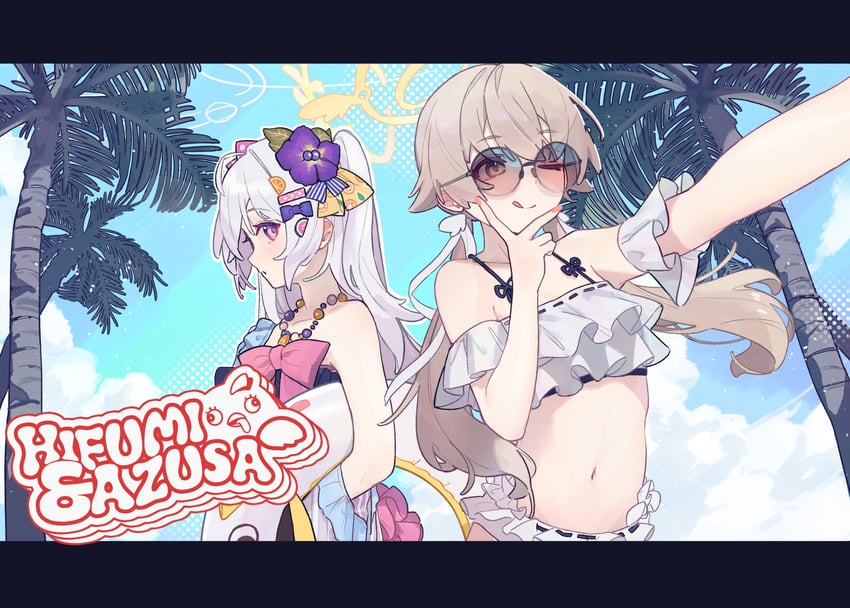 hifumi, azusa, and peroro (blue archive) drawn by nkst