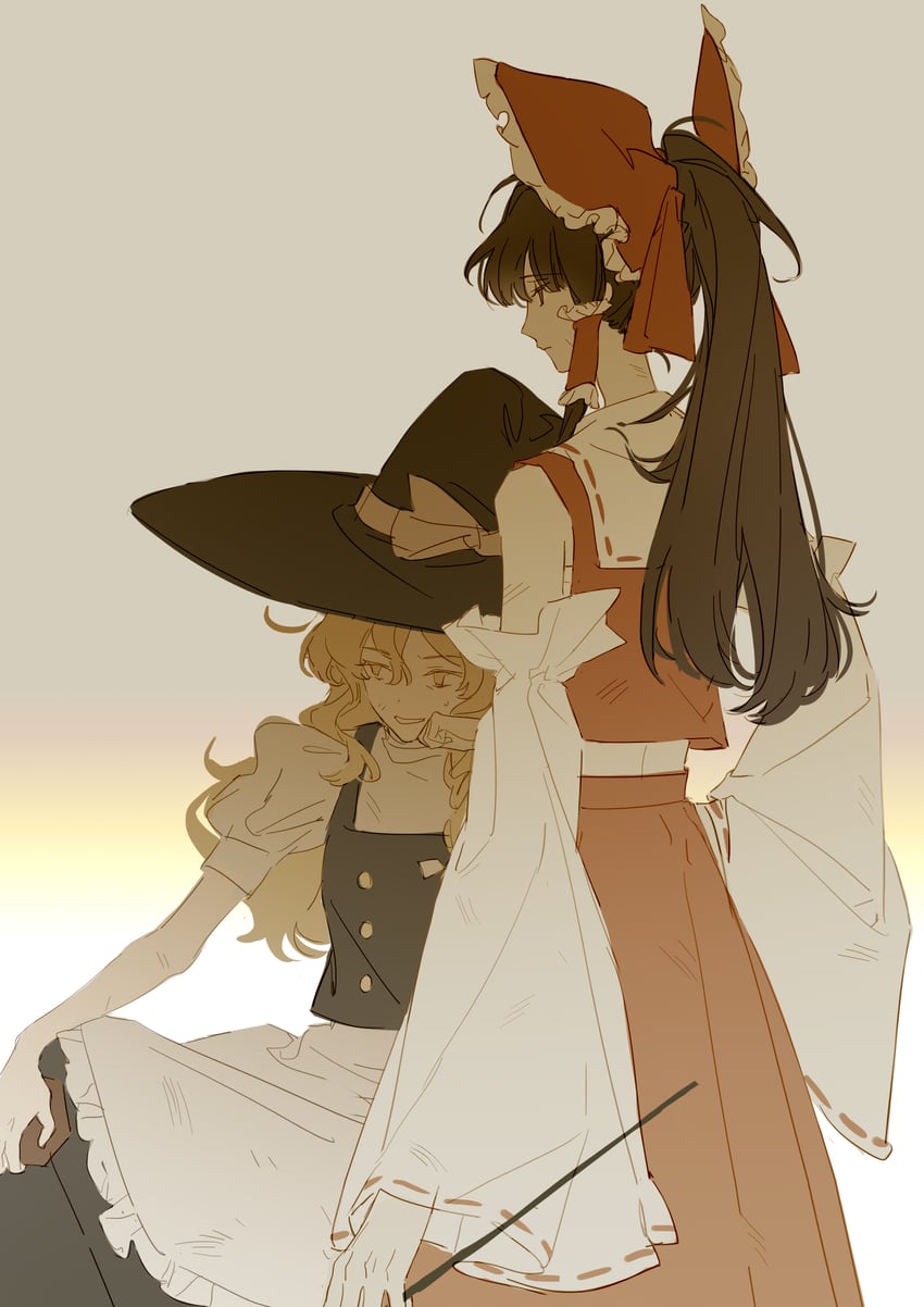 hakurei reimu and kirisame marisa (touhou) drawn by argon_(caocaocaocaocao)