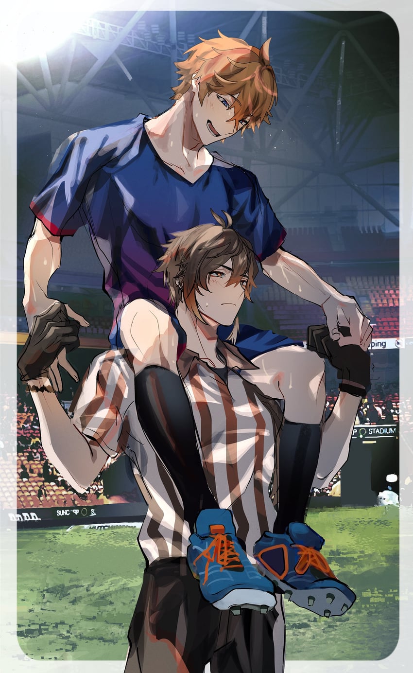 zhongli and tartaglia (genshin impact) drawn by plus_q