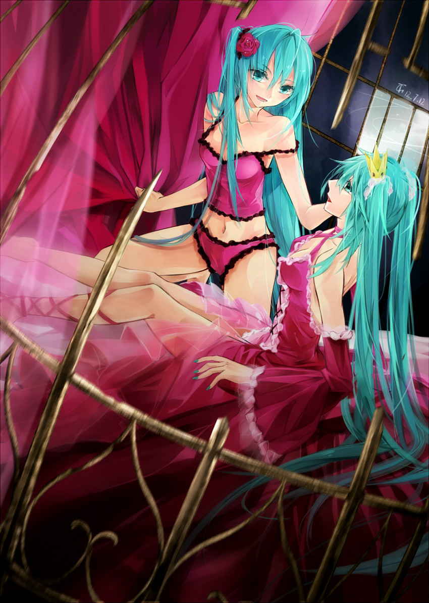 hatsune miku (vocaloid and 1 more) drawn by tg