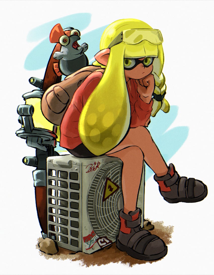 inkling player character, inkling girl, and smallfry (splatoon and 1 more) drawn by appleq