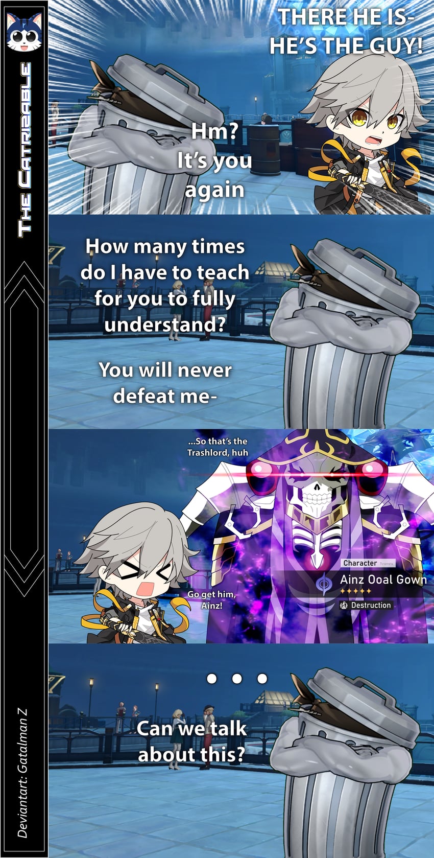 trailblazer, caelus, ainz ooal gown, and lordly trashcan (honkai and 2 more) drawn by gatalmanz