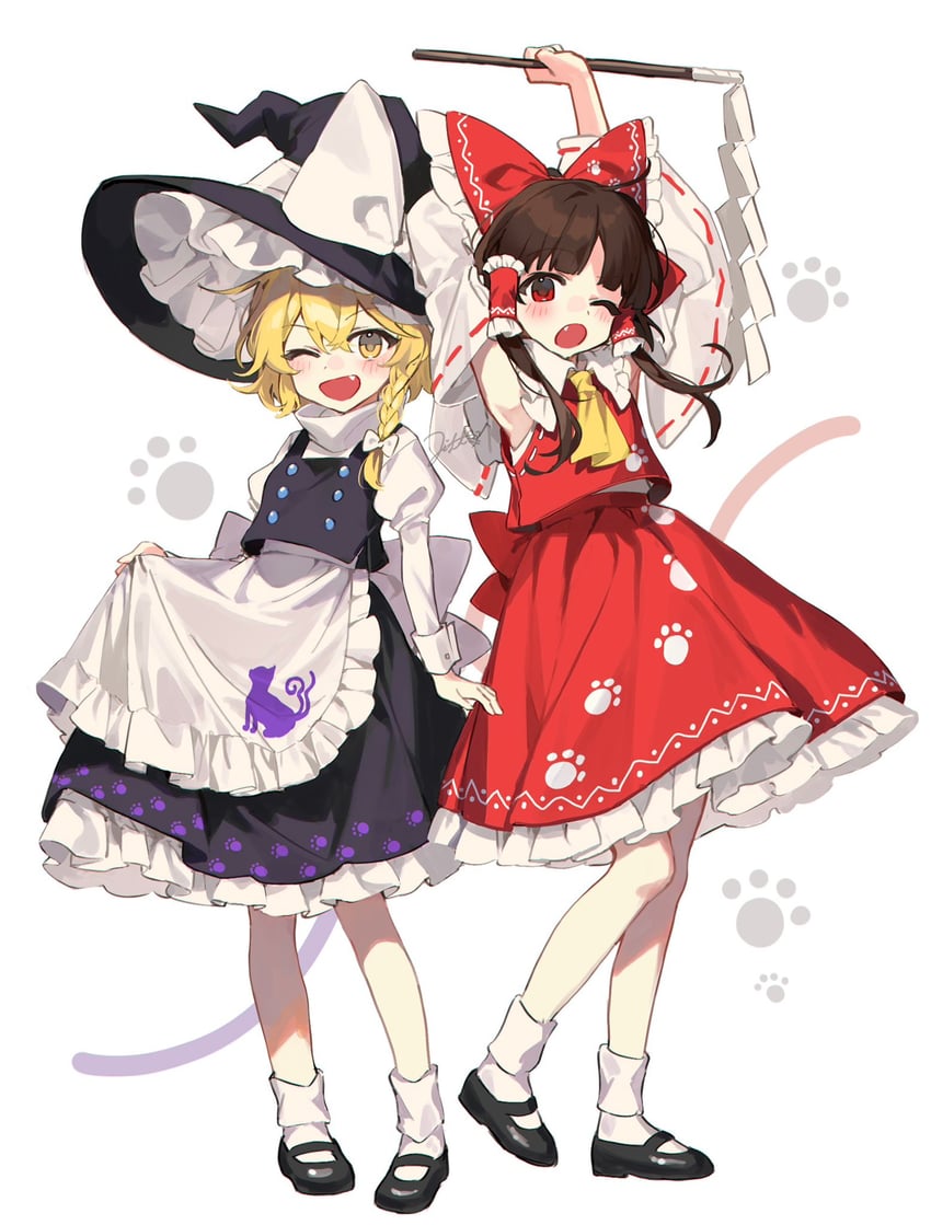 hakurei reimu and kirisame marisa (touhou and 1 more) drawn by jill_07km
