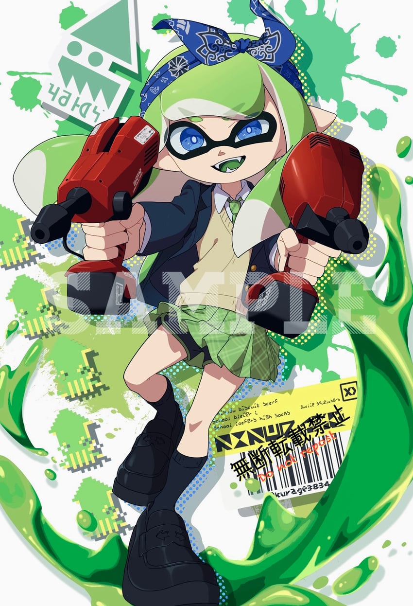 inkling player character and inkling girl (splatoon) drawn by minato_yodaka