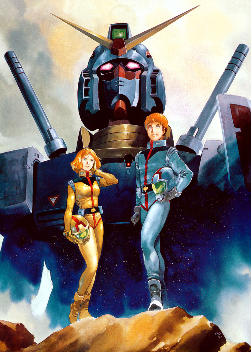 rx-78-2 gundam, amuro ray, and sayla mass (gundam and 1 more) drawn by yasuhiko_yoshikazu