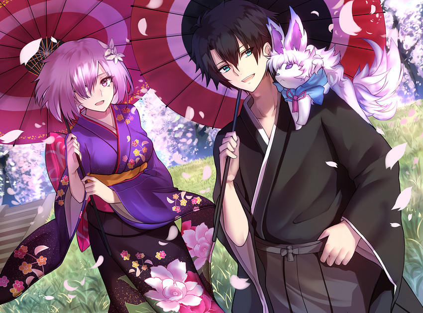 mash kyrielight, fujimaru ritsuka, and fou (fate and 1 more) drawn by shigure_s