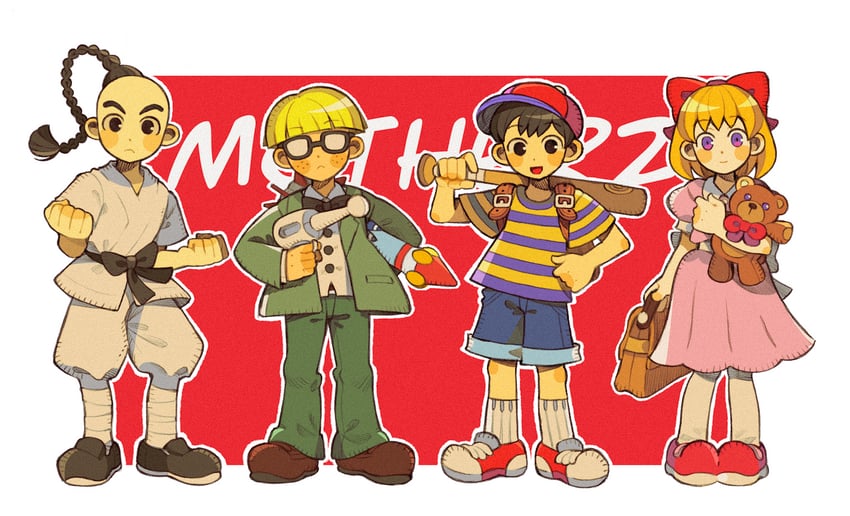 ness, paula, jeff andonuts, and poo (mother and 1 more) drawn by 9twoeight